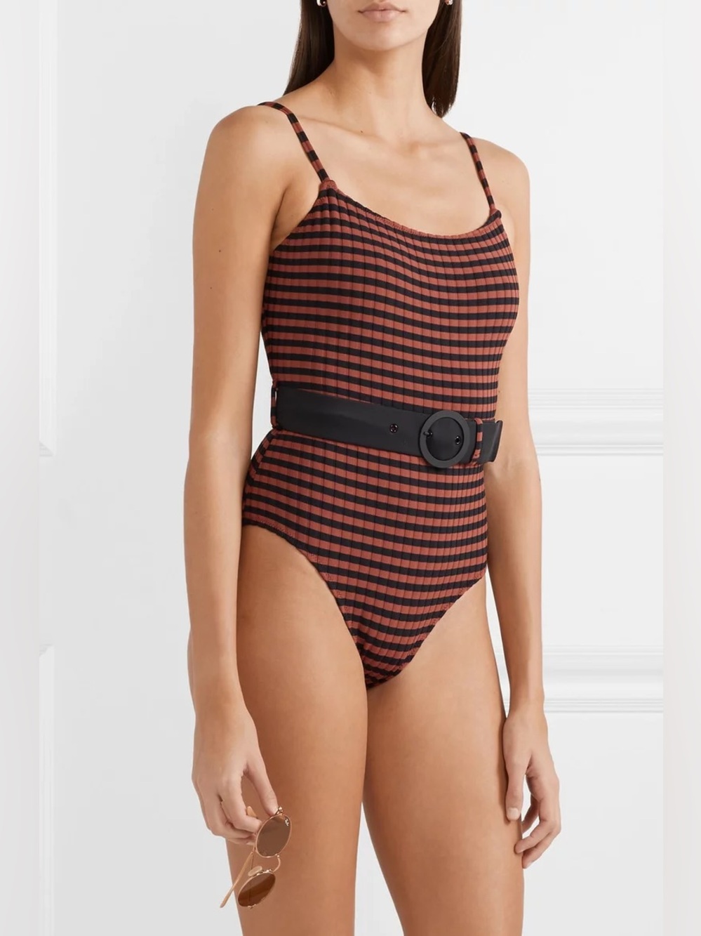Solid & Striped Nina Striped Belted One Piece Swimsuit Sz Large